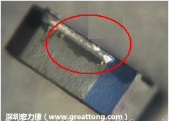 使用锡(Sn)镀层的电源电感器(Power Inductors)，经过推力测试后，其焊点还保留在零件的端点上，所以推力比较高。
