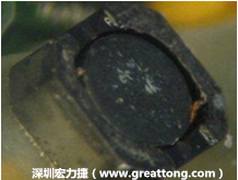 使用银(Ag)镀层的电源电感器(Power Inductors)，经过推力测试后，零件端点上已经看不到任何镀层的痕迹了，所以其耐推力就比较小。