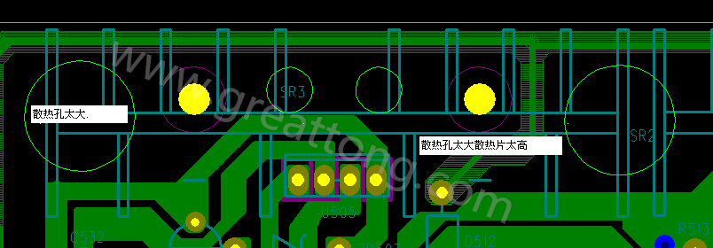 PCB设计中，散热孔散热片设计不当，造成很多电源板断裂