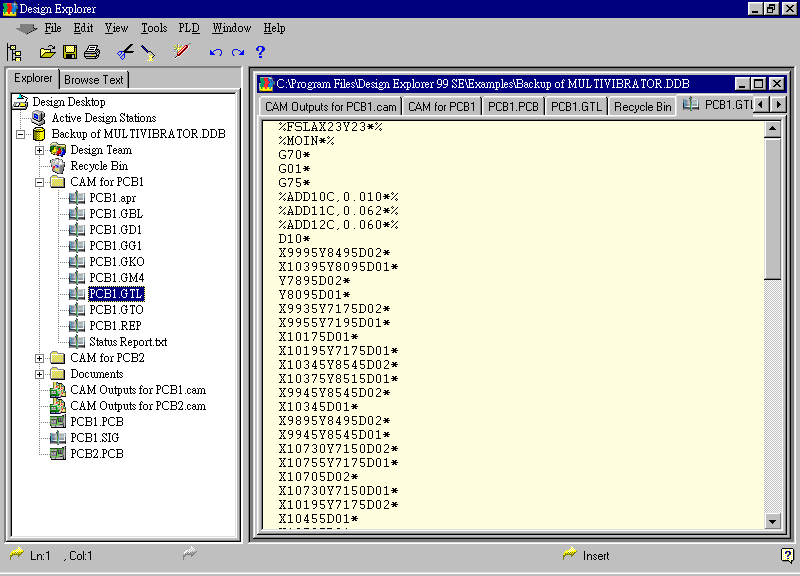 要检查各Gerber输出文件，则在浏览器中打开CAM Output for PCB1，即可看到一系列Gerber输出文件。