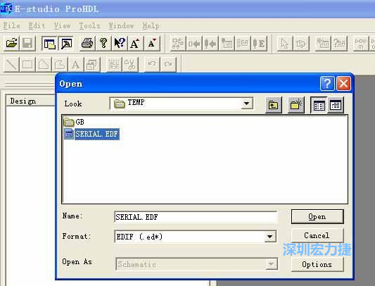 3．启动 E-Studio 软件，打开第 2 步生成的 EDIF 文件。