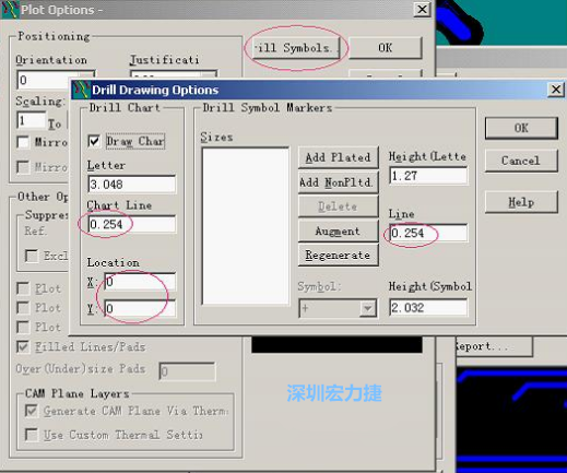 转孔图时也需在Customize Document栏点击Option，在弹出的Plot Options-窗口中选择Drill Symbols