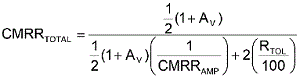 方程式1是从理想运算放大器的CMRR等式中汇出，其中CMRRAMP被假定为非常大(无穷大)。