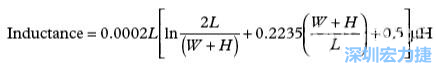 式(2)示出了计算印制线电感(Inductance)的公式