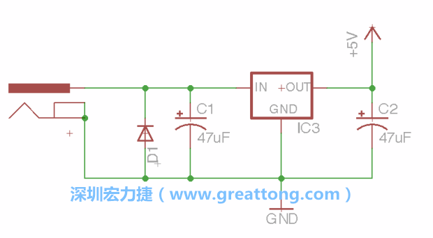 新增RBBB→Power_Jack，将它放在电压调整器的输入端旁边。