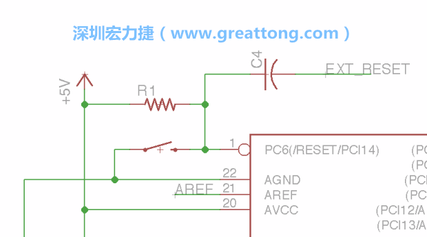 很多PCB设计者的设计不符合人体工学，他们使用很小的按钮、不方便的元件配置和难以解读的标签，千万不要变成这样！这次我们的设计有一个大小合适的重置按钮（reset button）和可以清楚辨认是否已经接上电源的LED指示灯。