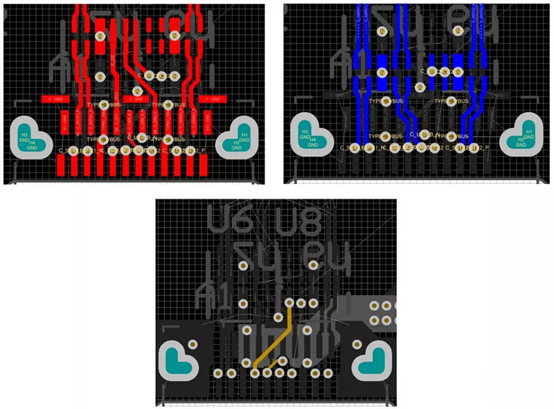对SBU，USB2和CC1/2等信号做以下布线处理