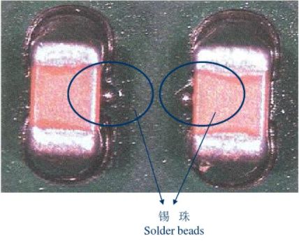 锡珠示意：位于元器件腰部一侧
